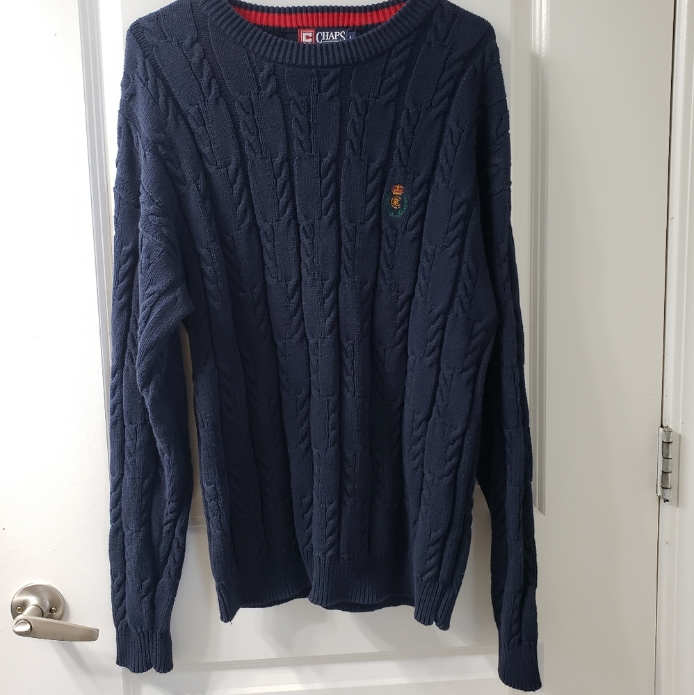Chaps Ralph Lauren Sweater Navy Blue Sz-L - Picture 7 of 10